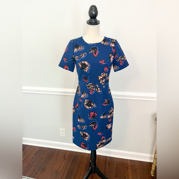 J. Crew Floral Sheath Dress Blue Size 2 - Picture 7 of 9